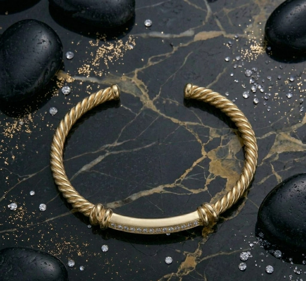 Twisted Cable Pavé Cuff Bracelet
