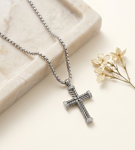 Silver Rope Cross with Zirconia's Necklace 18 in. – Tarnish-Free Pendant