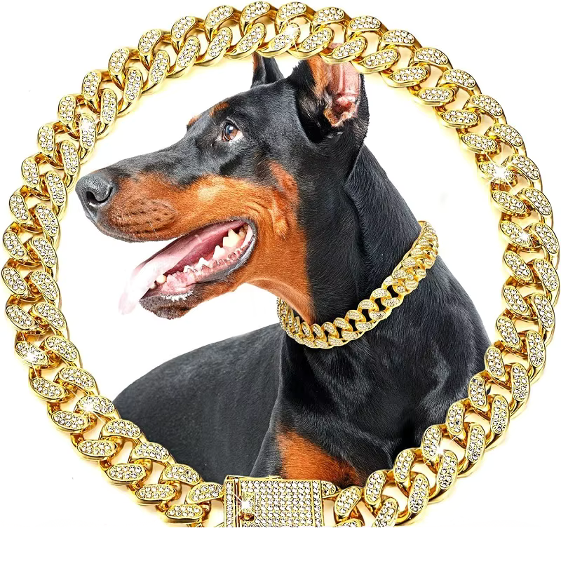 IceBoy DC – Iced Out Gold Cuban Link Dog Collar | Luxury Pet Chain