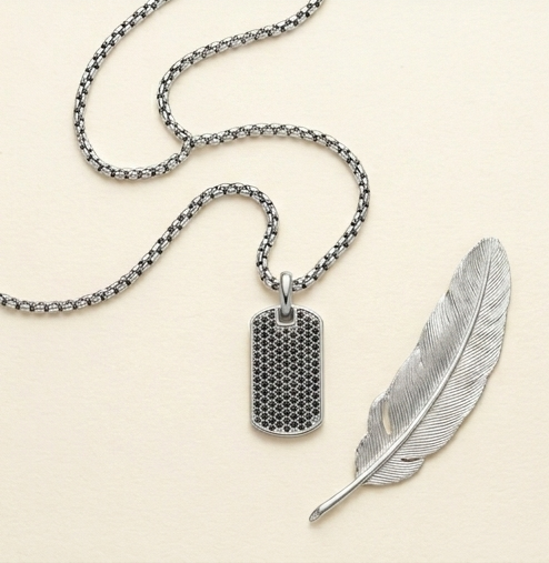 Silver Pavé Dog Tag Necklace 18 in. – 925 Sterling Silver Plated Tarnish