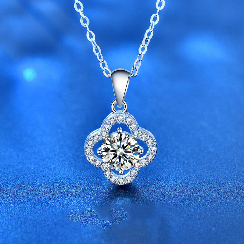 1ct Moissanite Four Leaf Clover Pendant Women's Necklace