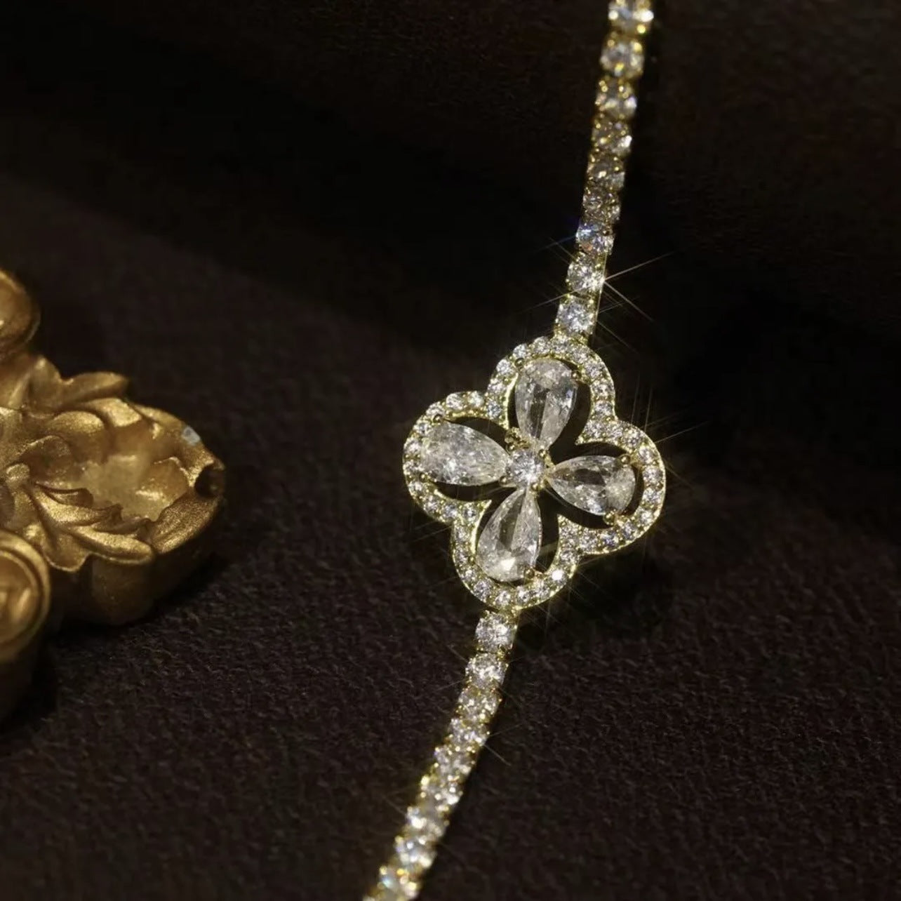 Dazzling Fortune: 14K Gold Plated Clover Bracelet with Zirconia (IceBoyDC)