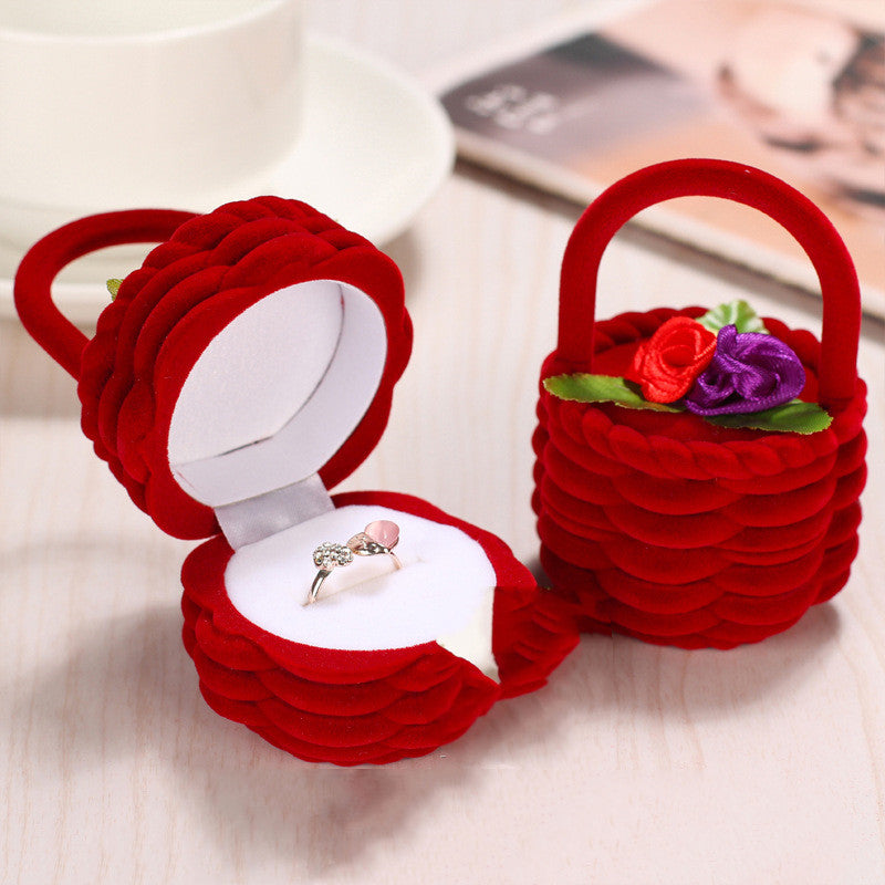 IceBoyDC’s Every Day Valentine’s Day Adorable Velvet Basket Ring Holder in Lush Red and Blush Pink