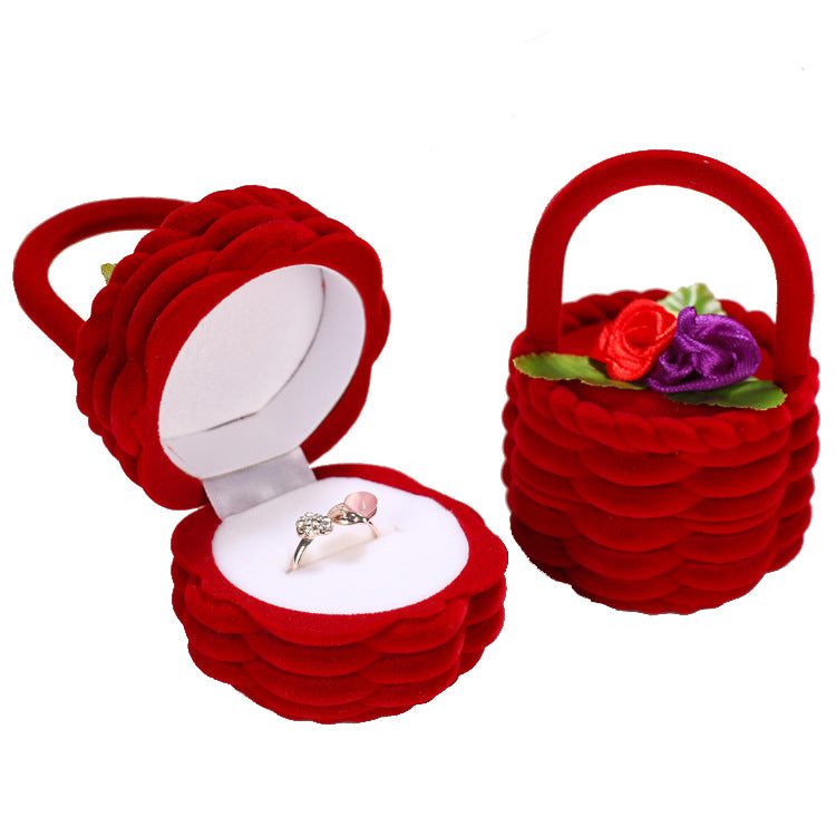 IceBoyDC’s Every Day Valentine’s Day Adorable Velvet Basket Ring Holder in Lush Red and Blush Pink