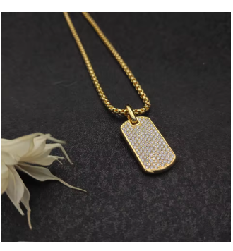 Gold Pavé Dog Tag Necklace 18 in.