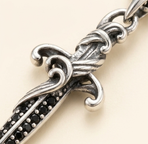 Shadowfang Black CZ Dagger Necklace – 925 Sterling Silver Tarnish-Free Gothic Pendant with 18” Box Chain