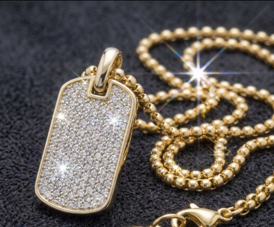 Gold Pavé Dog Tag Necklace 18 in.