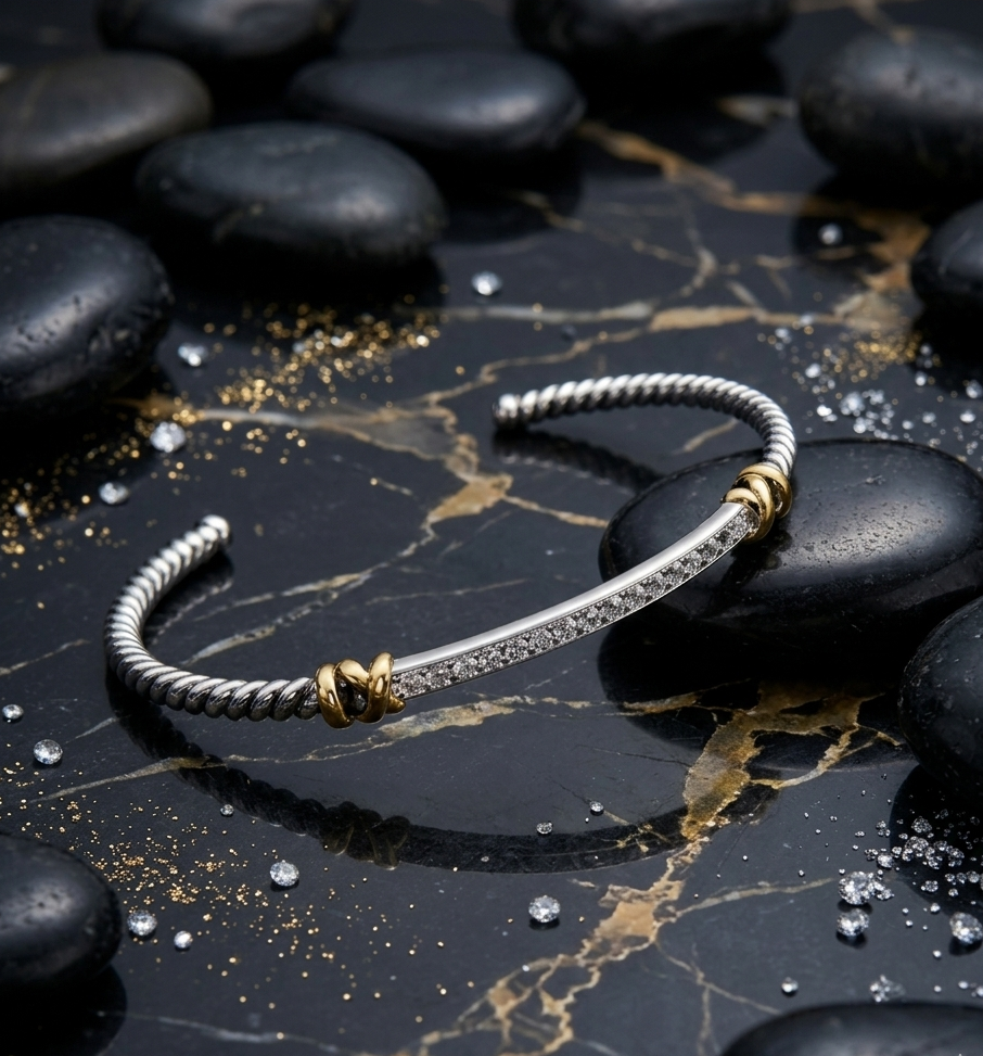 Twisted Cable Pavé Cuff Bracelet