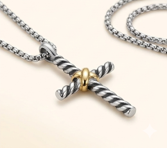 Twisted Cross Pendant Necklace 18 in. – 925 Sterling Silver Tarnish-Free Minimalist Cross Chain