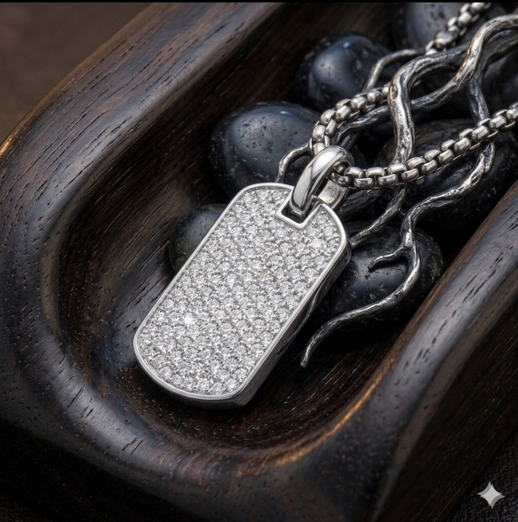 ✨ Pavé Edge Dog Tag Necklace 18 in.