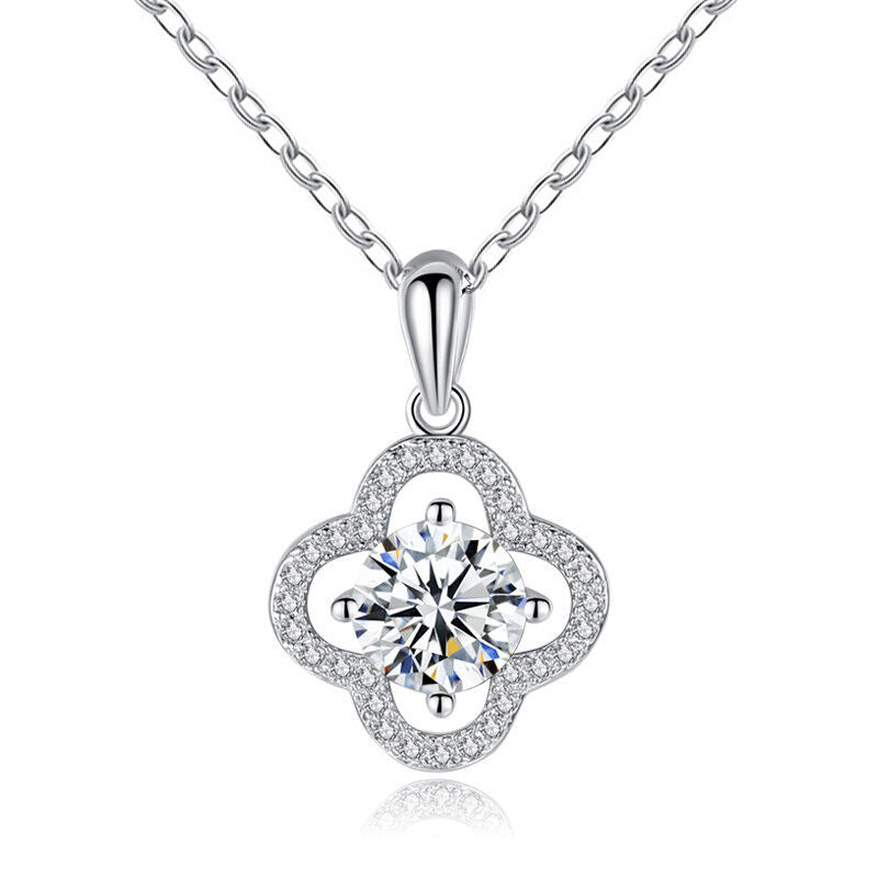 1ct Moissanite Four Leaf Clover Pendant Women's Necklace