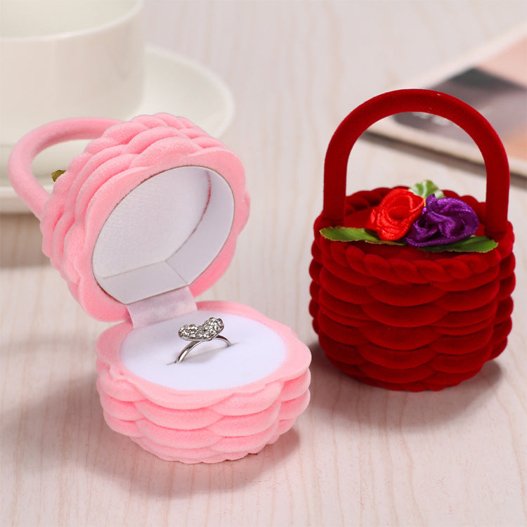 IceBoyDC’s Every Day Valentine’s Day Adorable Velvet Basket Ring Holder in Lush Red and Blush Pink