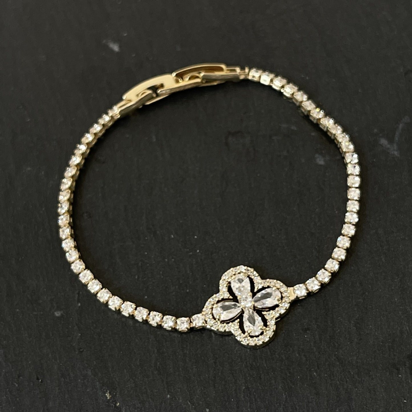 Dazzling Fortune: 14K Gold Plated Clover Bracelet with Zirconia (IceBoyDC)