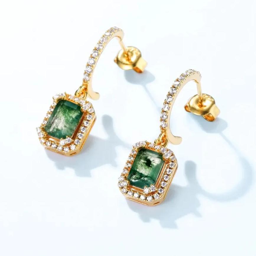 The IBDC Moss Agate Dangles: 4mm Square Earrings