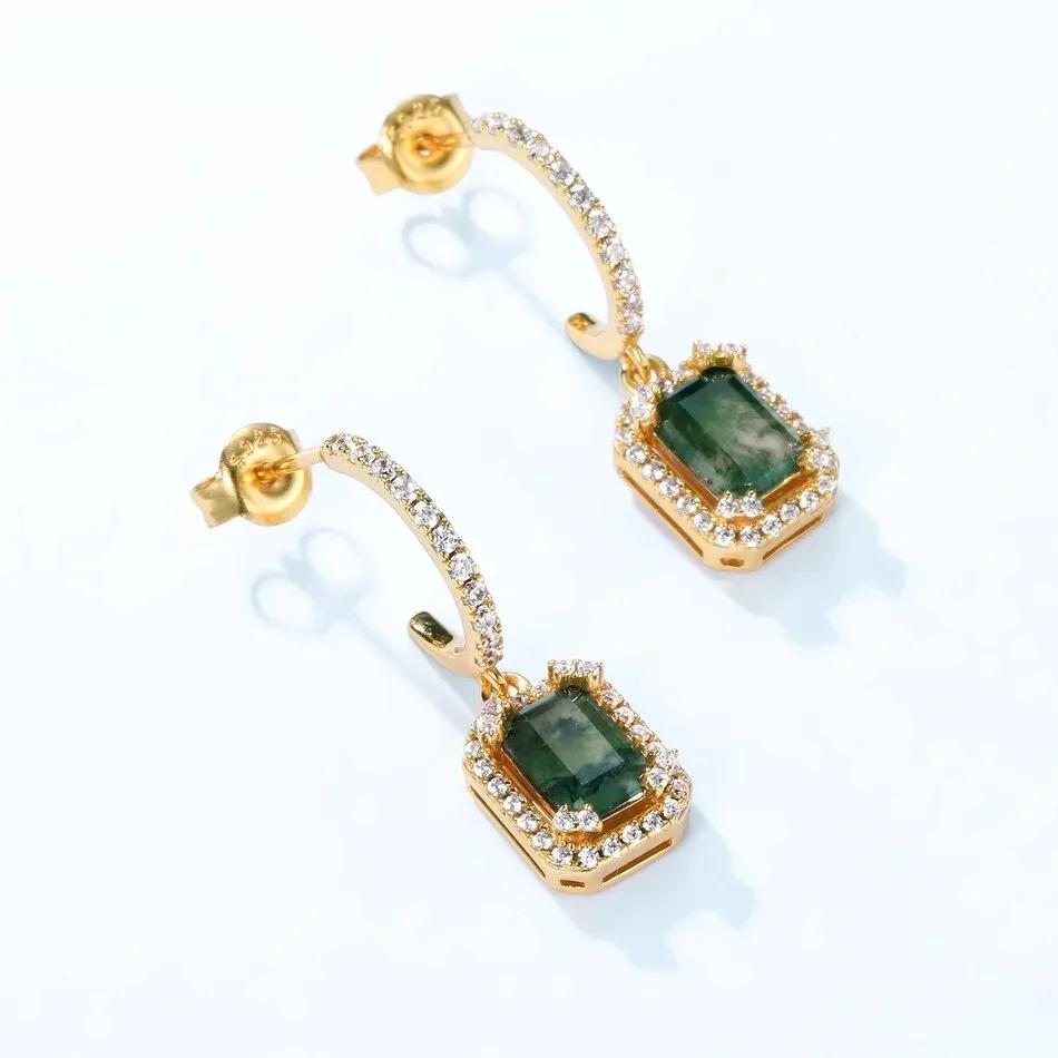 The IBDC Moss Agate Dangles: 4mm Square Earrings