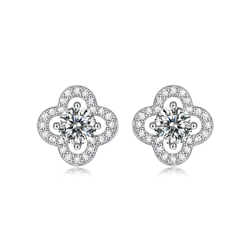 IceBoyDC The Clover Collection  - 0.5 Ct D Color Moissanite Clover Earrings, 925 Silver Flower Studs for Women, Fine Gra Moissanite Jewelry Gift