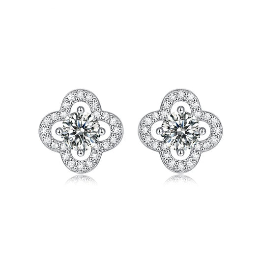 IceBoyDC The Clover Collection  - 0.5 Ct D Color Moissanite Clover Earrings, 925 Silver Flower Studs for Women, Fine Gra Moissanite Jewelry Gift