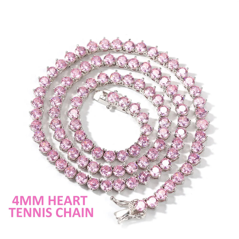 The IceBoyDC Personalized Baguette CZ "Mom" Necklace | Pink CZ Heart Tennis Chain | Mother's Day Gift