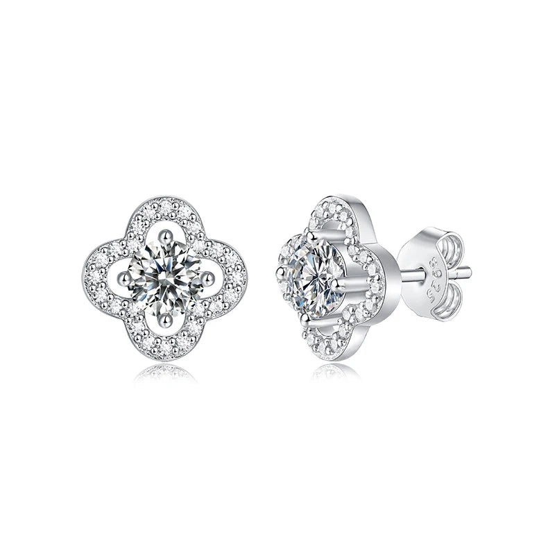 IceBoyDC The Clover Collection  - 0.5 Ct D Color Moissanite Clover Earrings, 925 Silver Flower Studs for Women, Fine Gra Moissanite Jewelry Gift