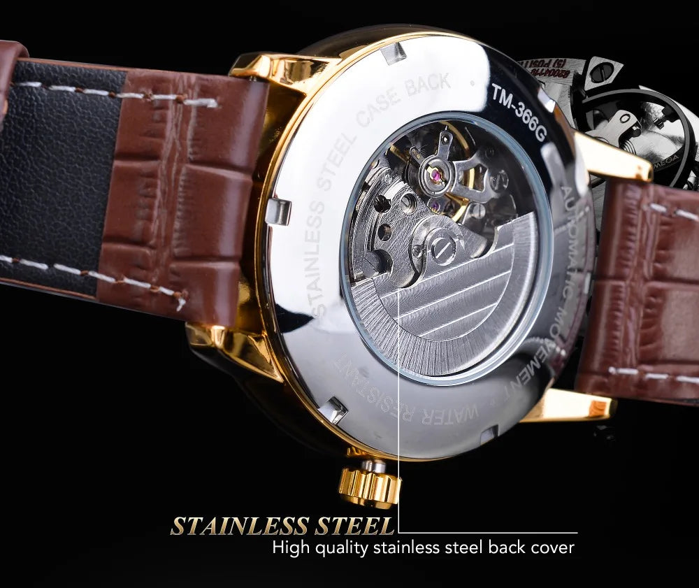 IceBoyDC: ✨ Open Heart Automatic ✨ Men's Gold Skeleton Watch (Brown Leather) Luminous Hands