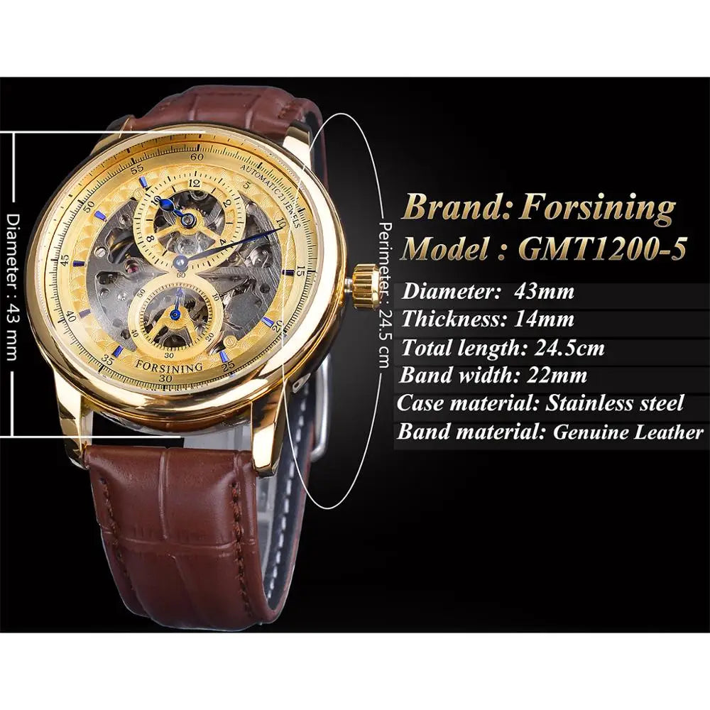 IceBoyDC: ✨ Open Heart Automatic ✨ Men's Gold Skeleton Watch (Brown Leather) Luminous Hands