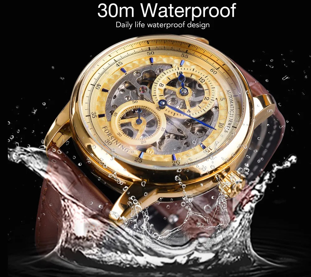 IceBoyDC: ✨ Open Heart Automatic ✨ Men's Gold Skeleton Watch (Brown Leather) Luminous Hands