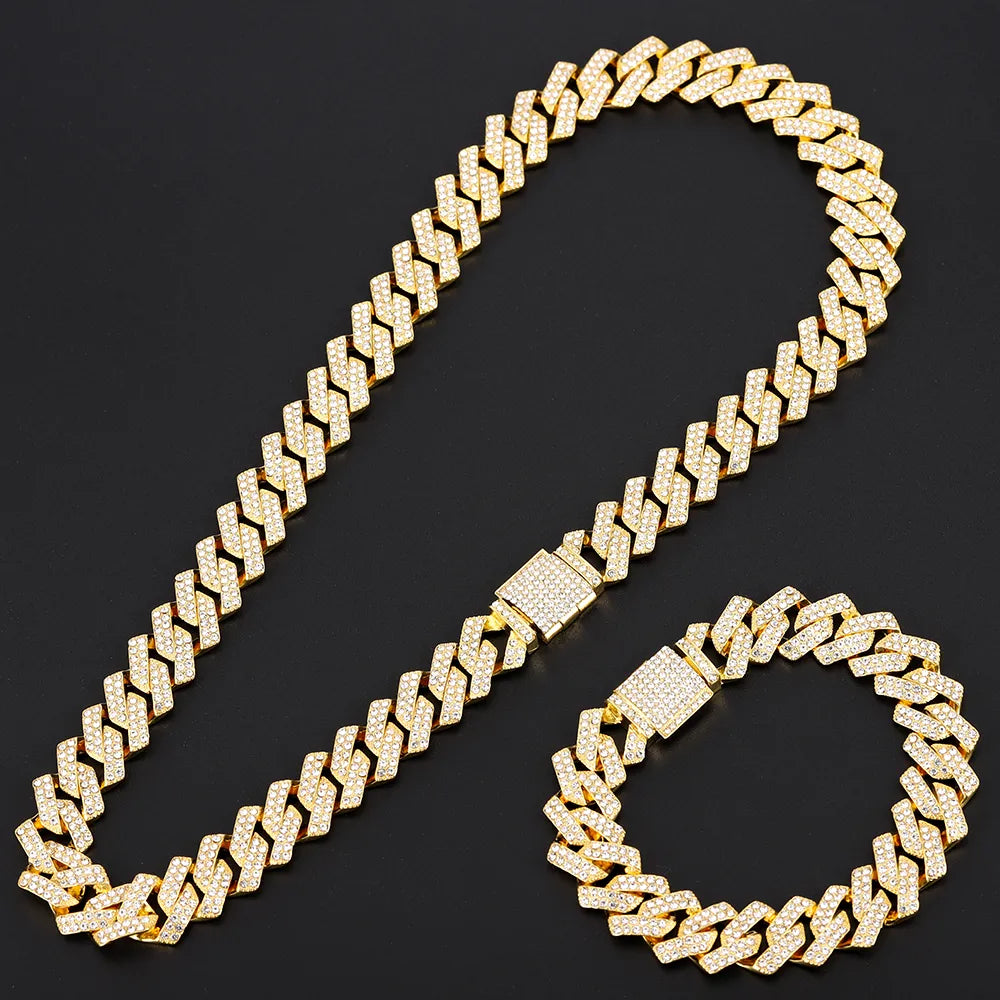 IceBoyDC: 16mm Iced Out Cuban Link Chain & Bracelet Set (Hip Hop Jewelry for Men & Women)