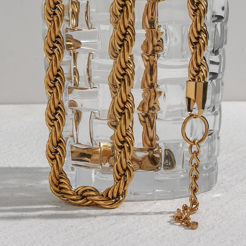 Gold Layered Rope Chain Set: Women's 18K Gold Plated Stainless Steel Necklace & Bracelet (Tarnish-Free) | IceBoyDC