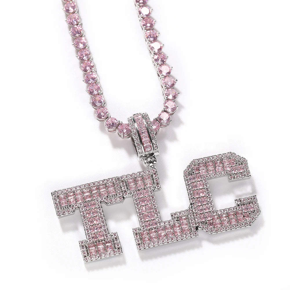 The IceBoyDC Personalized Baguette CZ "Mom" Necklace | Pink CZ Heart Tennis Chain | Mother's Day Gift