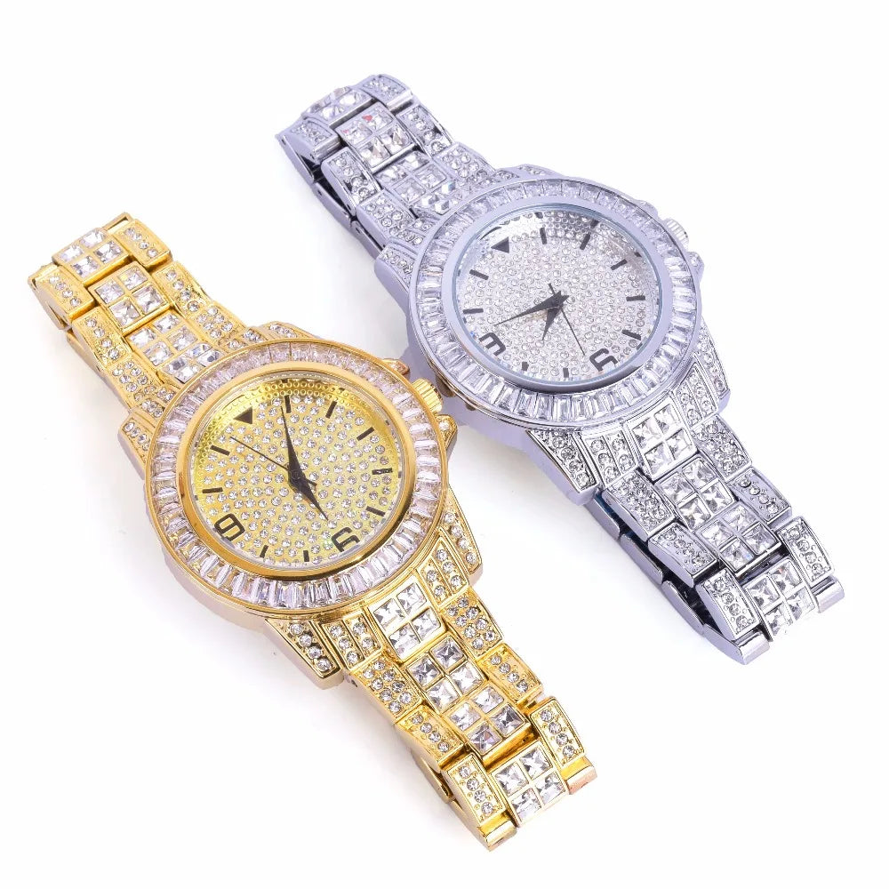 IceBoyDC's Gold-Plated Military Quartz Watch with Baguette stones