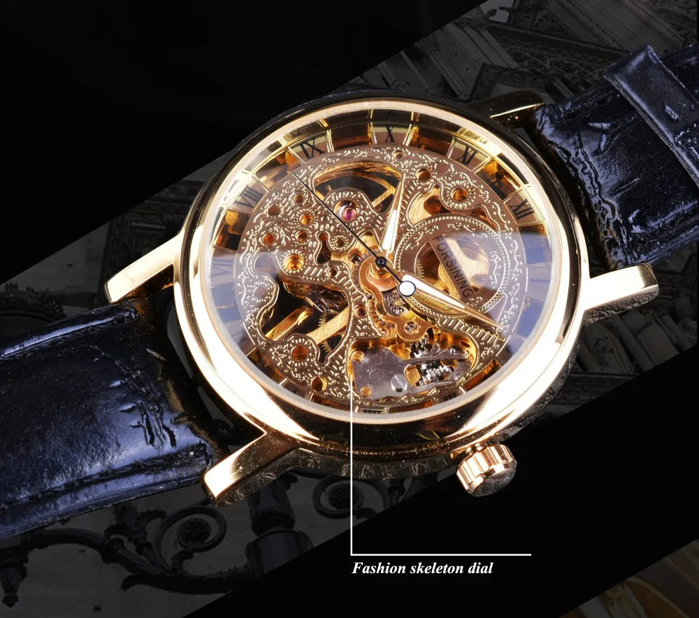 IceBoyDC: ✨ Open Heart Automatic ✨ Men's Gold Skeleton Watch (Black Leather) Luminous Hands