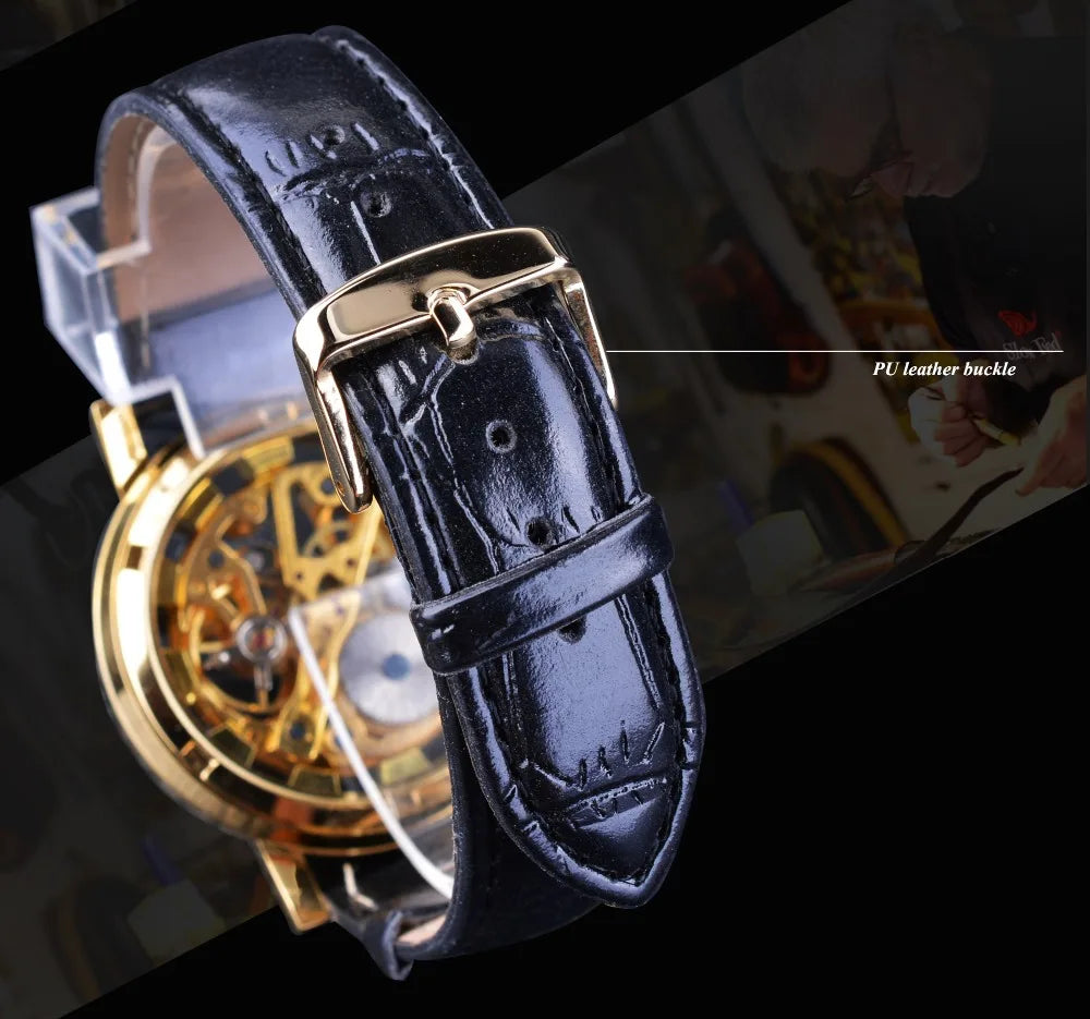 IceBoyDC: ✨ Open Heart Automatic ✨ Men's Gold Skeleton Watch (Black Leather) Luminous Hands