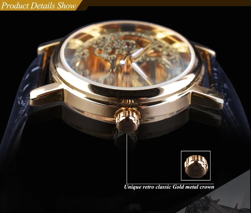 IceBoyDC: ✨ Open Heart Automatic ✨ Men's Gold Skeleton Watch (Black Leather) Luminous Hands