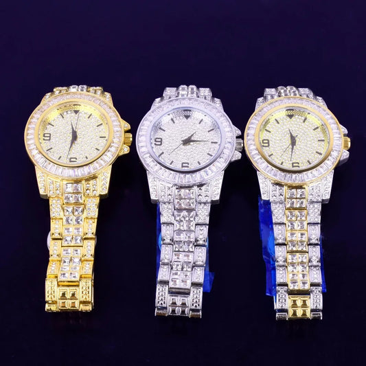 IceBoyDC's Gold-Plated Military Quartz Watch with Baguette stones