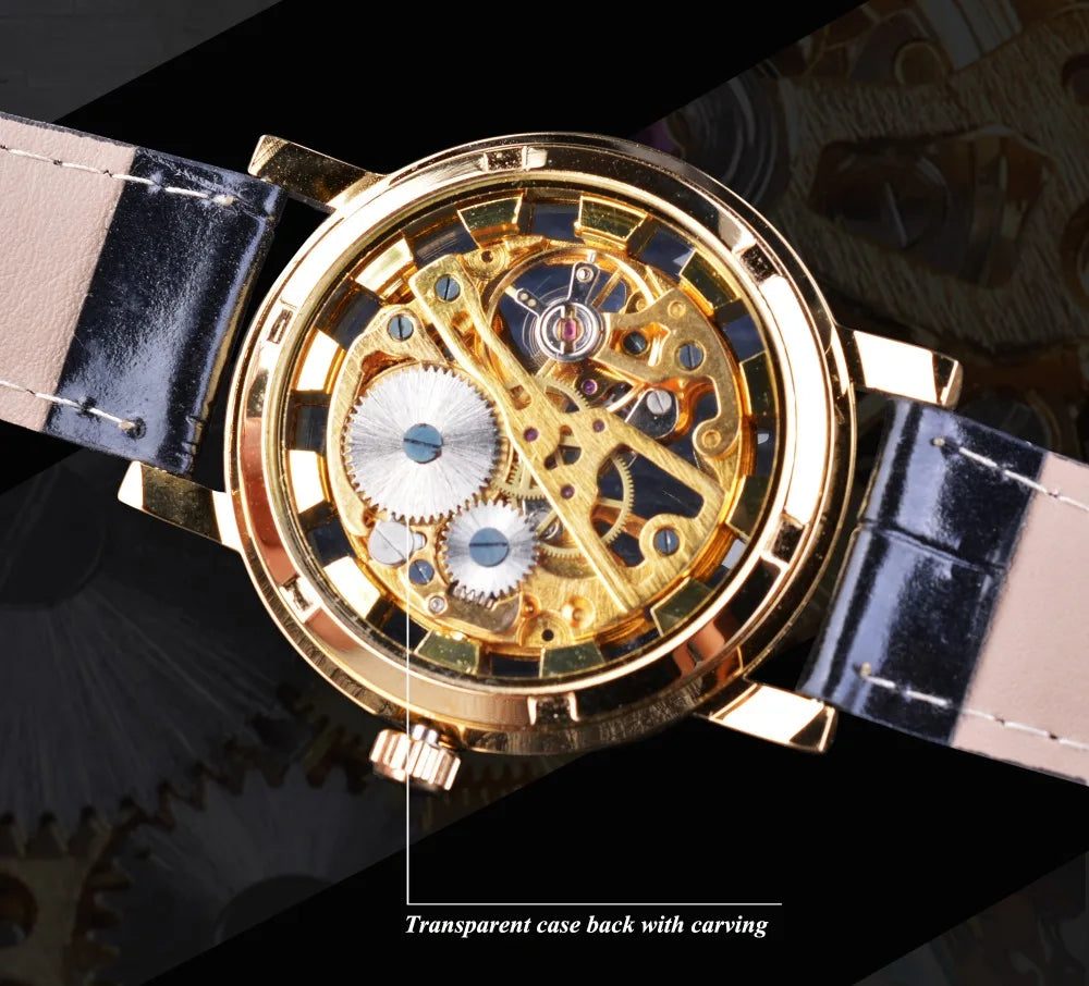 IceBoyDC: ✨ Open Heart Automatic ✨ Men's Gold Skeleton Watch (Black Leather) Luminous Hands