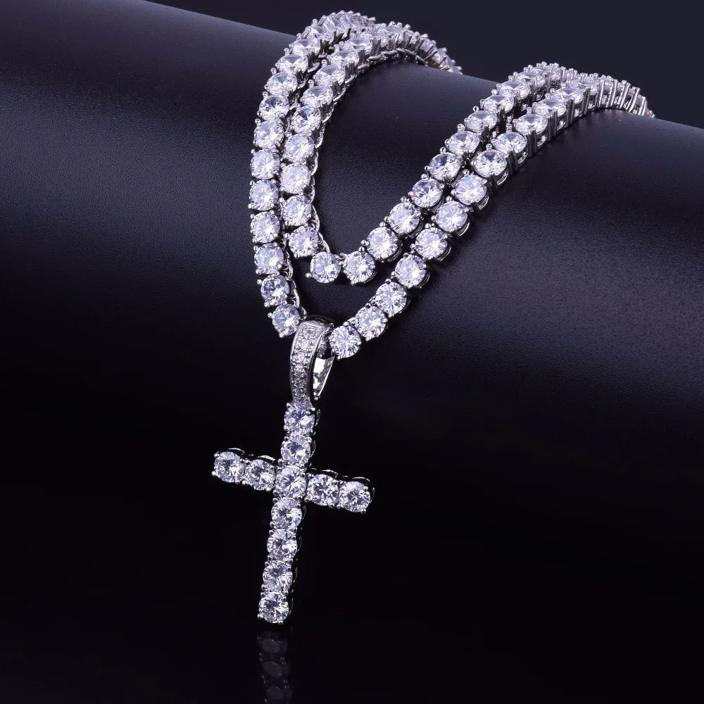 The IceBoyDC 3mm Tennis Chain Cross Pendant Necklace AAAA Zircon