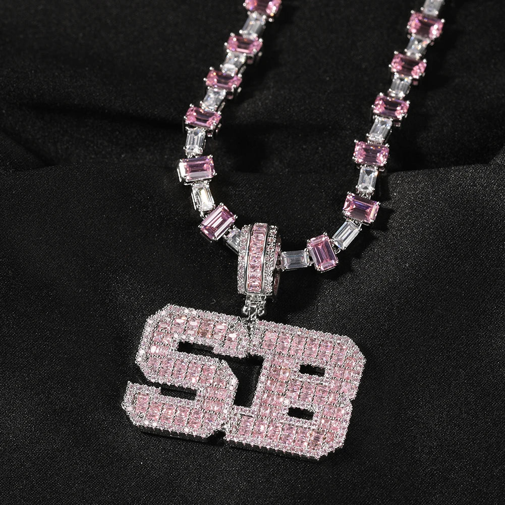 The IceBoyDC Personalized Baguette CZ "Mom" Necklace | Pink CZ Heart Tennis Chain | Mother's Day Gift