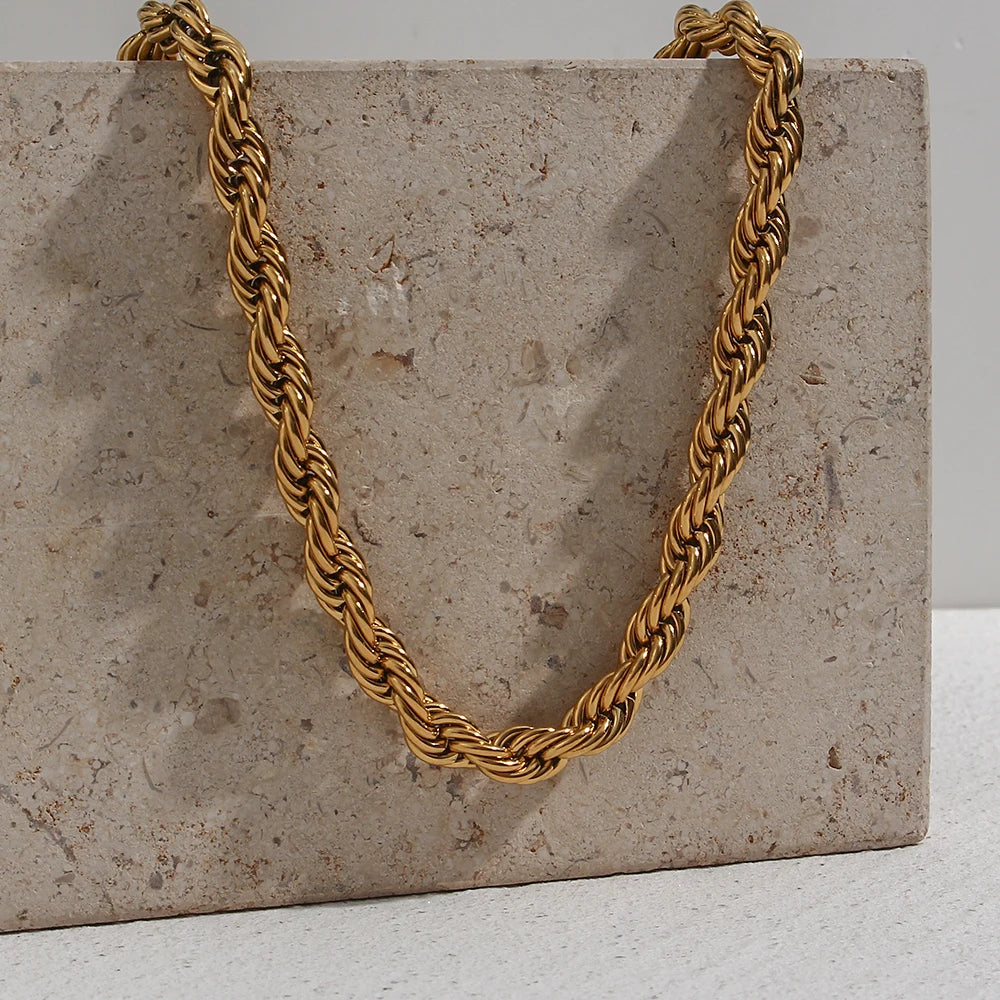 Gold Layered Rope Chain Set: Women's 18K Gold Plated Stainless Steel Necklace & Bracelet (Tarnish-Free) | IceBoyDC