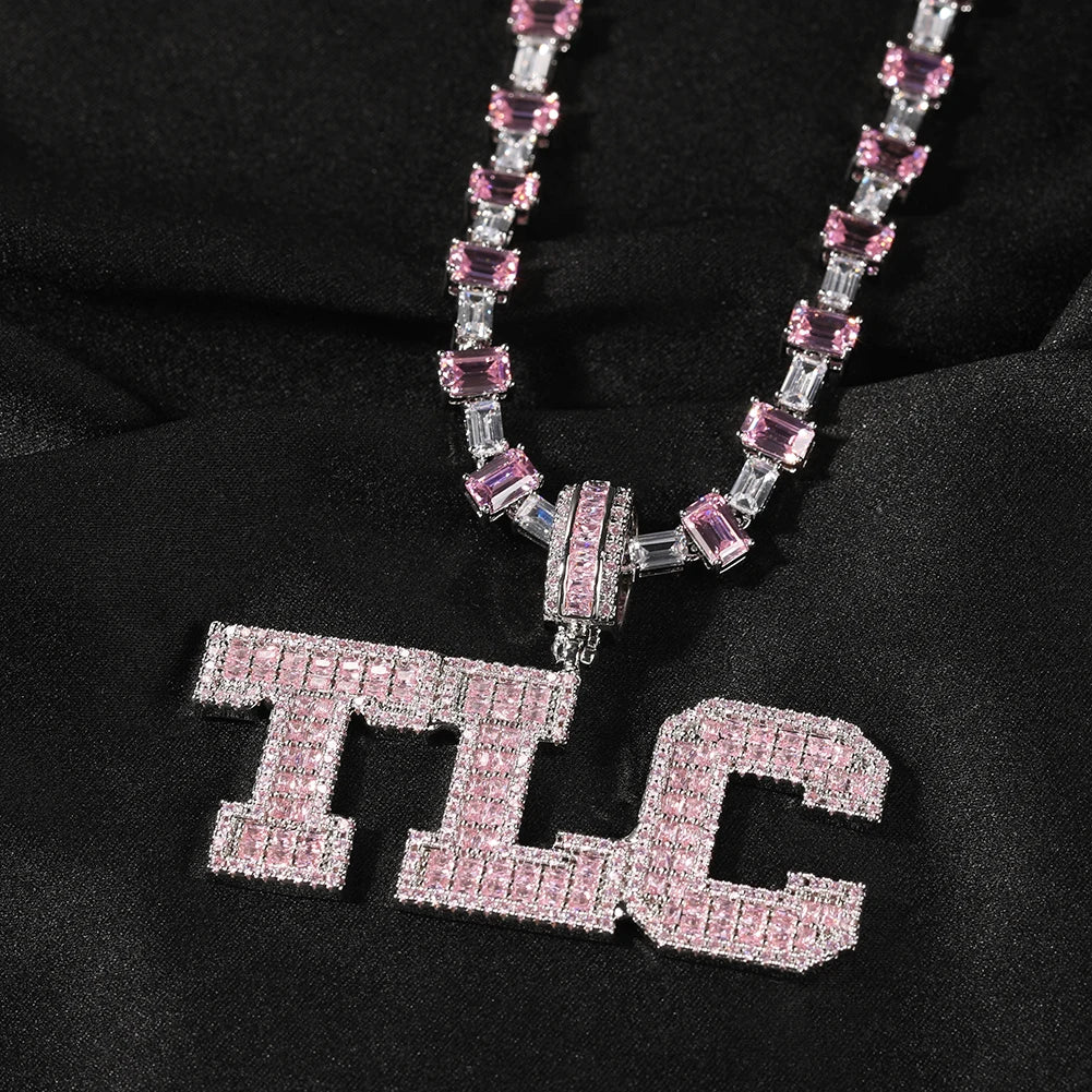 The IceBoyDC Personalized Baguette CZ "Mom" Necklace | Pink CZ Heart Tennis Chain | Mother's Day Gift