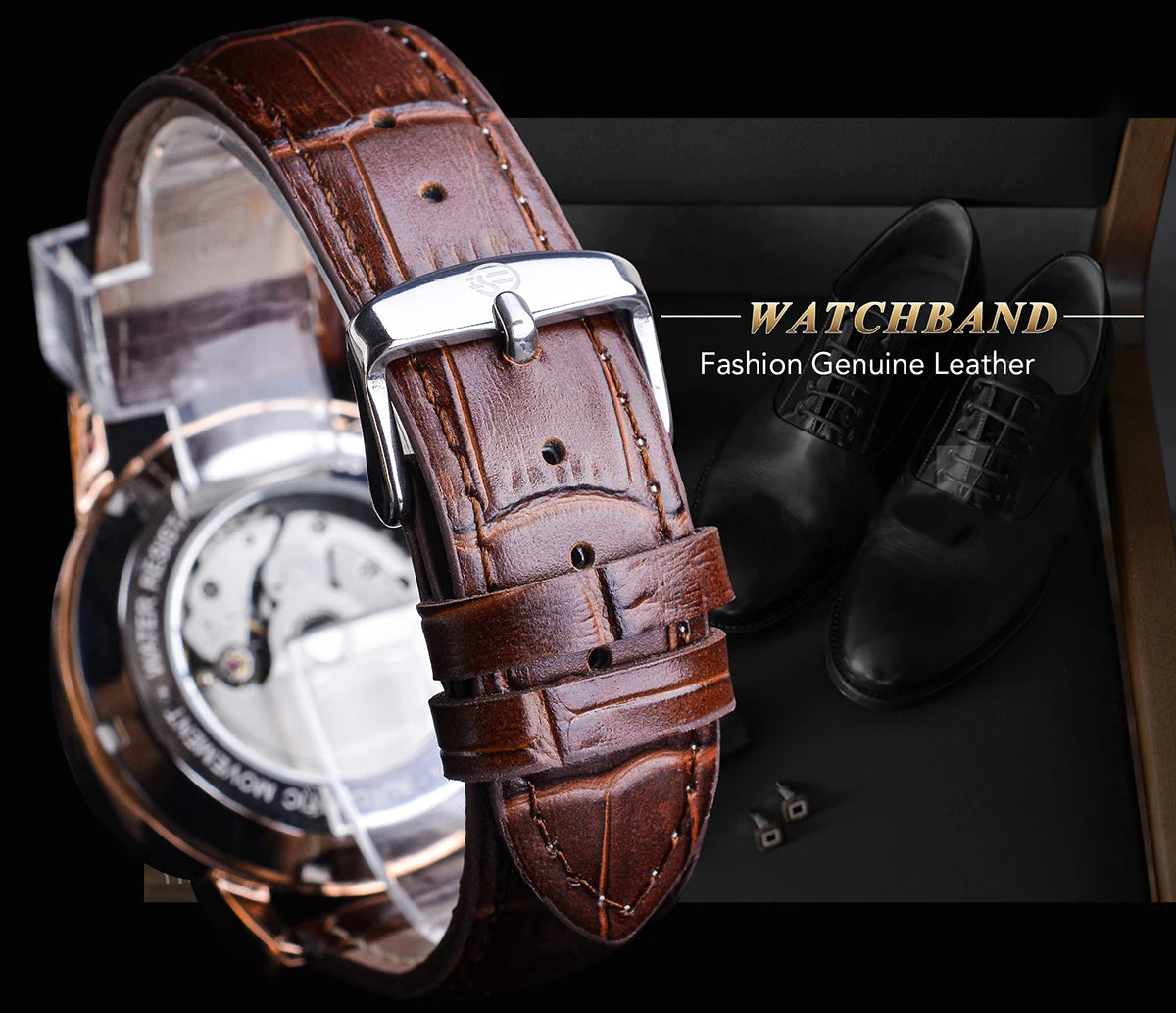 IceBoyDC: ✨ Celestial Navigation ✨ Men's  Automatic Moon Phase Watch (Brown Leather) w/ Baguette Bezel