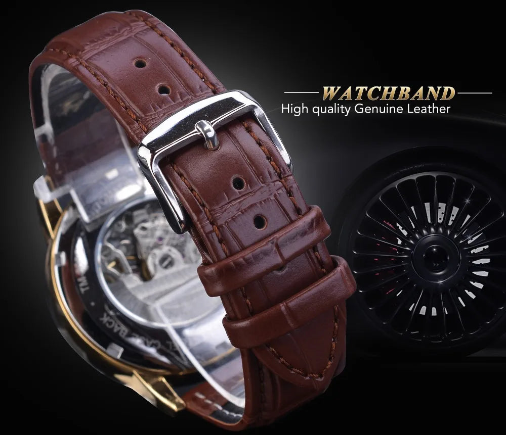 IceBoyDC: ✨ Open Heart Automatic ✨ Men's Gold Skeleton Watch (Brown Leather) Luminous Hands