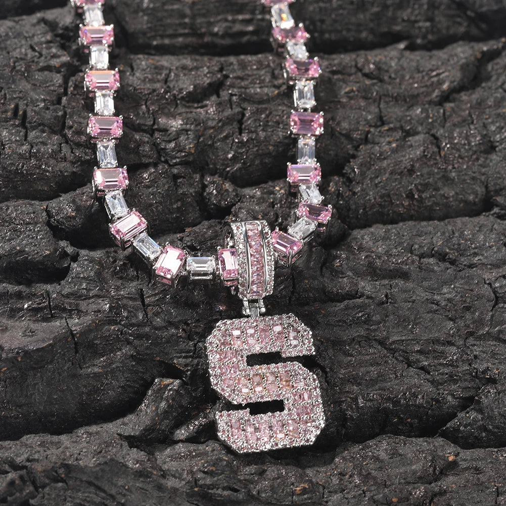 The IceBoyDC Personalized Baguette CZ "Mom" Necklace | Pink CZ Heart Tennis Chain | Mother's Day Gift