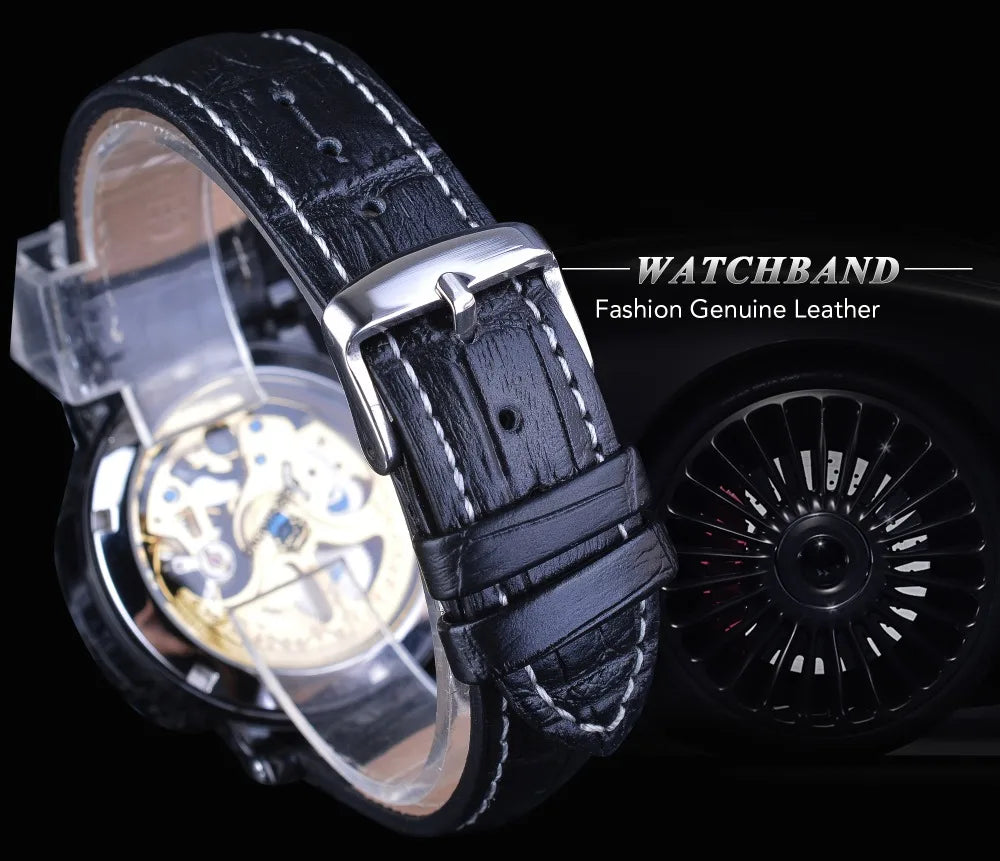 IceBoyDC: ✨ Open Heart Automatic ✨ Men's Skeleton Watch (Black Leather) Luminous Hands