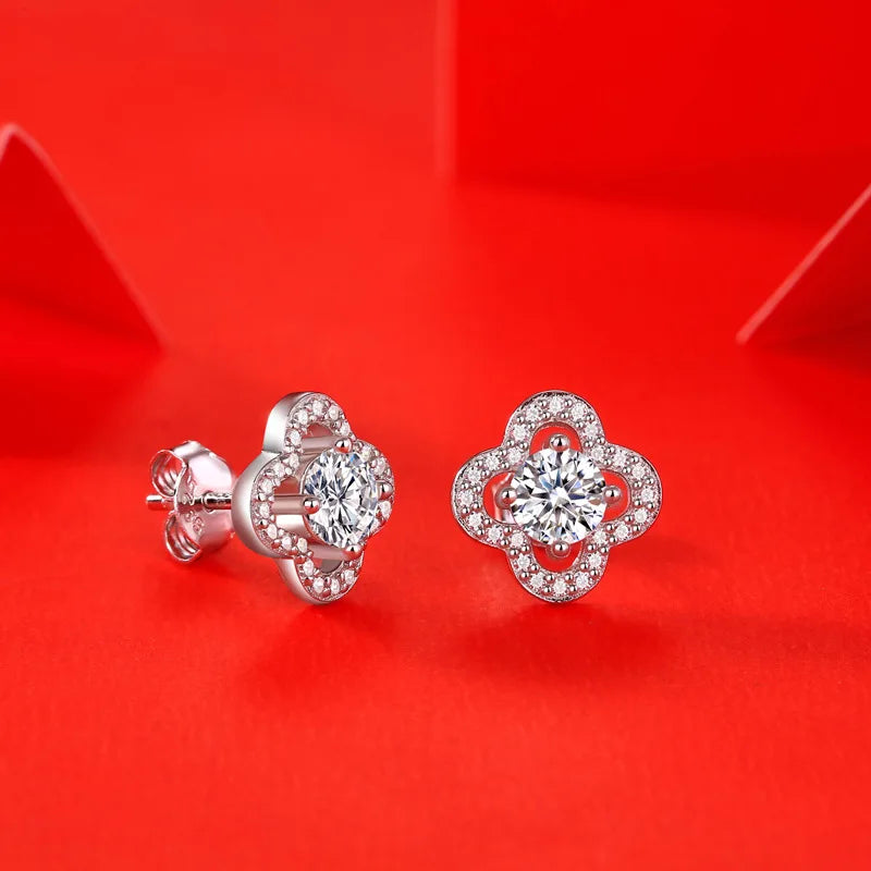 IceBoyDC The Clover Collection  - 0.5 Ct D Color Moissanite Clover Earrings, 925 Silver Flower Studs for Women, Fine Gra Moissanite Jewelry Gift