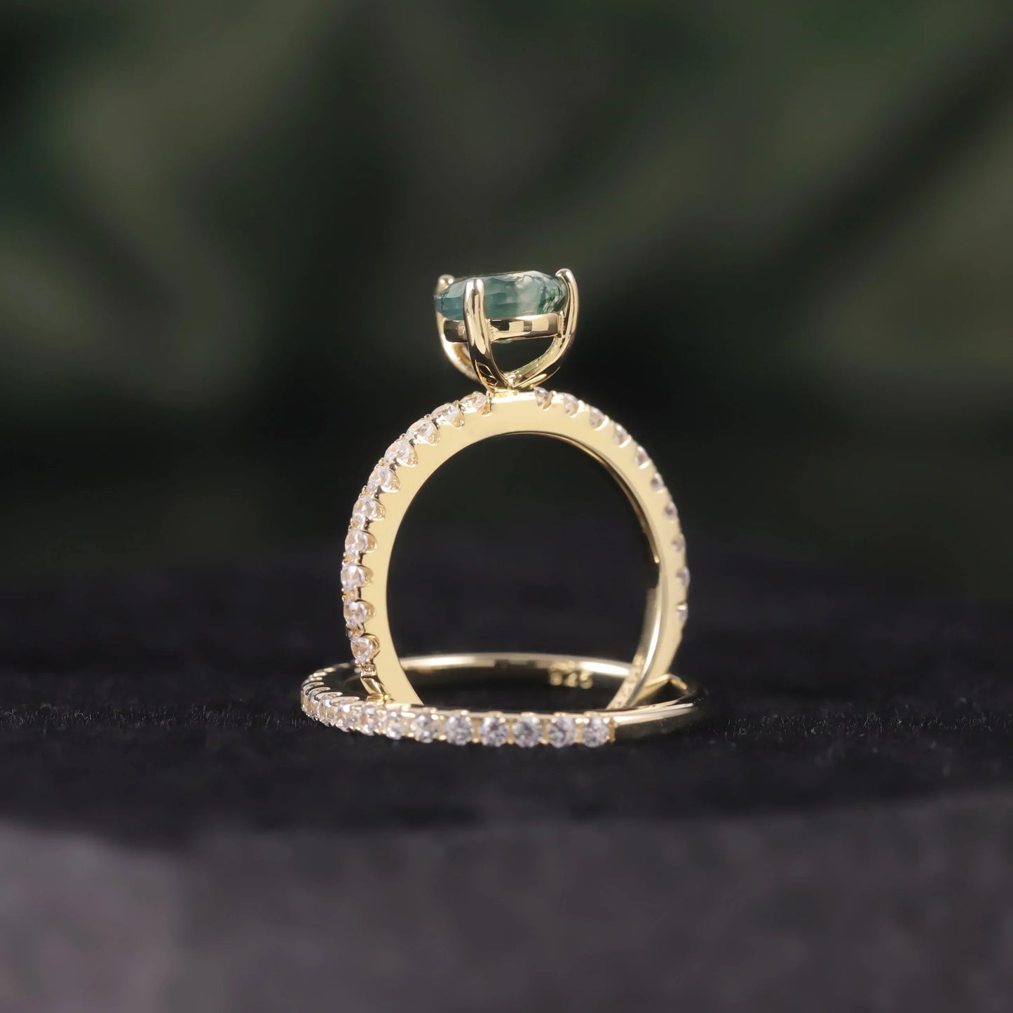 IceBoyDC: Moss Agate Majesty ✨ Double Gold-Plated & CZ Ring Set (Engagement, Wedding)