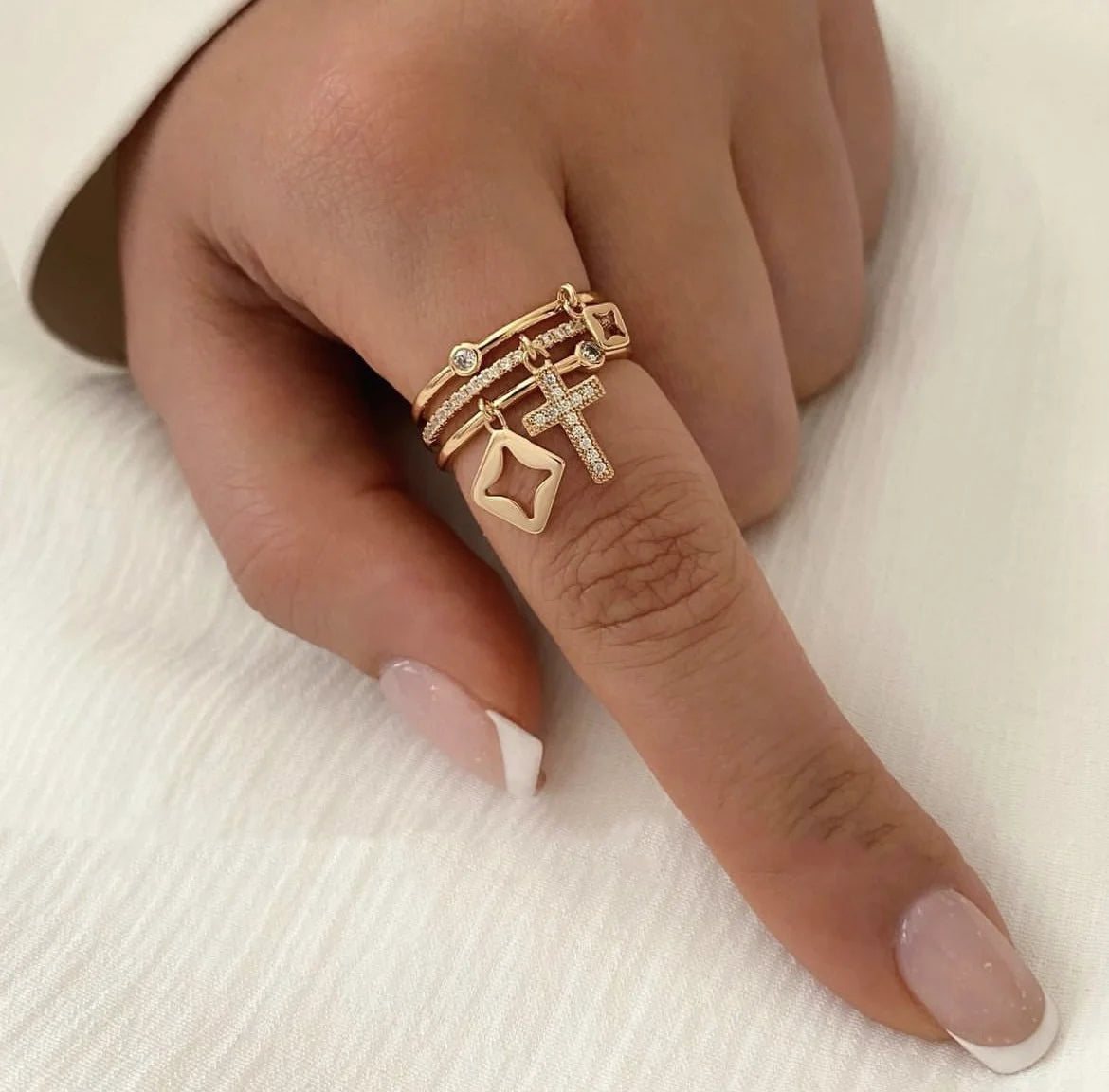 IceBoyDC Trendy Collection - 18K Gold Plated Sun Rings for Women - Natural Stone Inlaid in Hollow Metal Texture - Hip Hop Luxury Jewelry