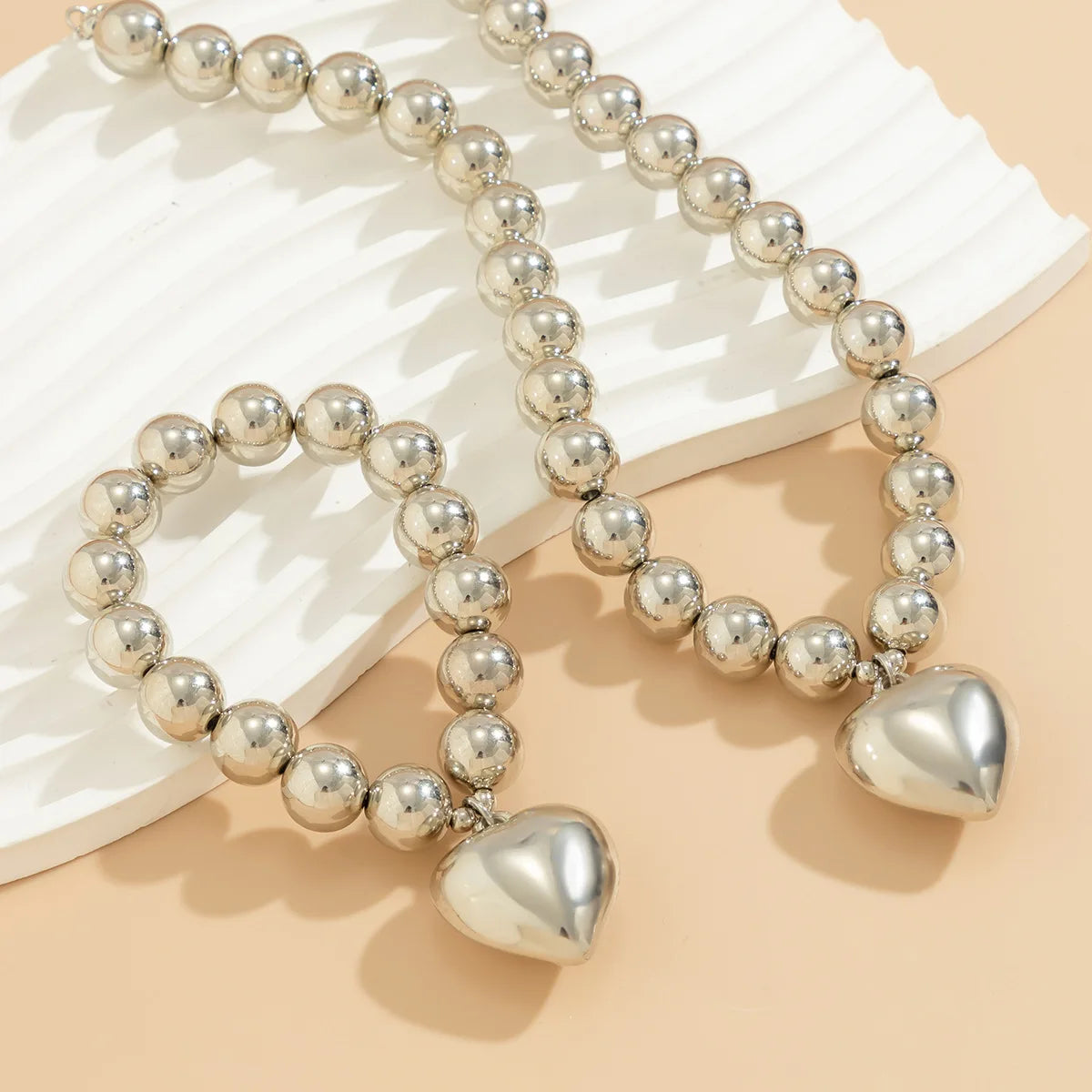 The Chunky White Gold Heart : Necklace & Bracelet Set by IceBoyDC (14k White Gold-Plated, Hypoallergenic)