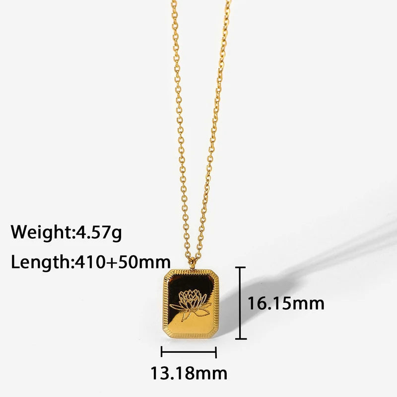 14K Gold Plated Square Birth Flower Necklace | Personalized Flower Pendant | IceBoyDC