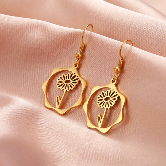 IceBoyDCTarnish-Resistant Birth Flower Dangle Earrings (Gold)