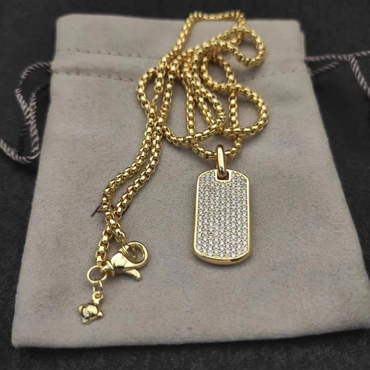 Gold Pavé Dog Tag Necklace 18 in.